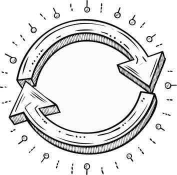 Sketchy circular arrows illustration showing a refresh loop or recycle symbol vector