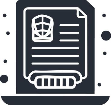 currículum o plan de estudios vitae en computadora icono con emblema para identidad verificación vector