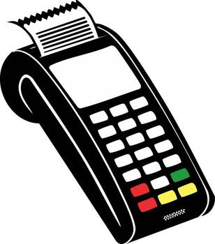 Card Payment Terminal for Electronic Transactions with Printed Receipt and Buttoned Keypad vector