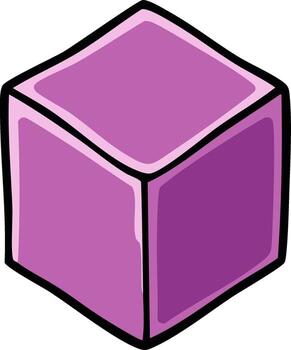 A simple hand drawn purple cube illustration in an isometric view cartoon style graphic element for design vector