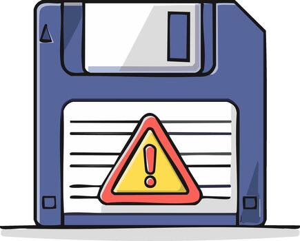 Obsolete floppy disk with a red warning exclamation mark indicating a system error vector