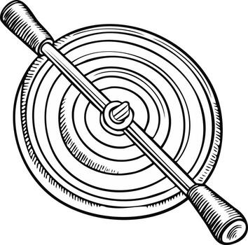 Hand-cranked, circular mechanical device with ridged handles vector