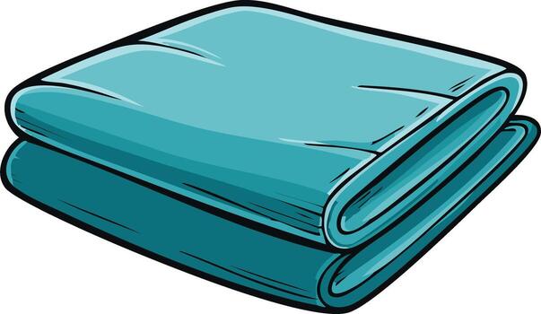 Folded turquoise towel. Flat packed stacked textile objects and fabric vector