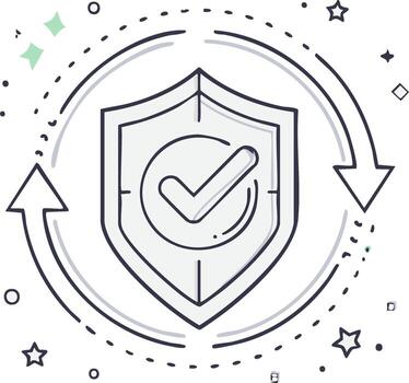 Security Shield with Check Mark Arrow Circle Illustration, Modern Icon Symbol Concept vector