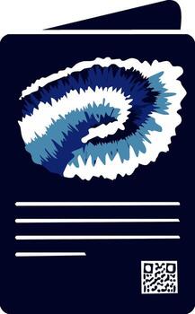Abstract swirling spiral shell design with text lines and QR code on dark blue background vector