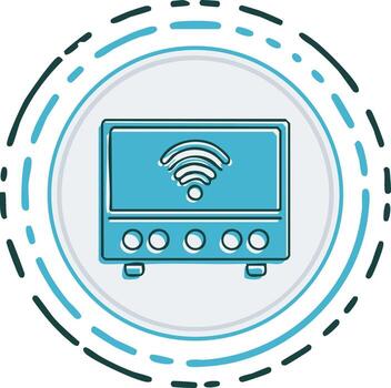 azul Wifi enrutador icono con inalámbrico señal y circular rayado línea diseño ilustración vector
