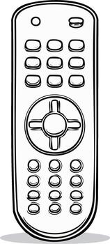 Simple Black and White Drawing of a Remote Control with Multiple Buttons and a Circular Navigation Pad vector