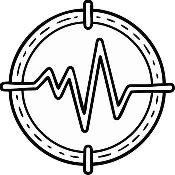 Simple Line Art Diagram of Heartbeat Pulse Wave or Sound Frequency Signal in Circular Target vector
