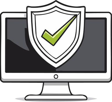 computadora pantalla muestra un proteger con un verde marca de verificación significando datos seguridad y proteccion vector