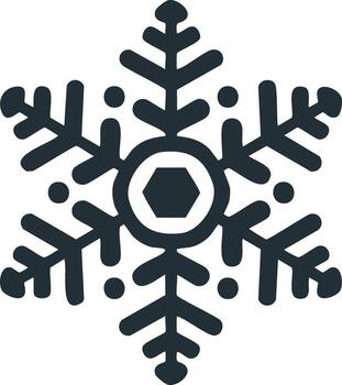 estilizado copo de nieve icono con un hexagonal centro. simétrico invierno fiesta gráfico elemento vector