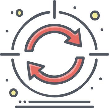 Workflow optimization and continuous process icon with circular refresh arrows and target vector