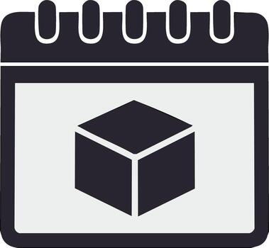 Calendar icon with a cube, scheduled delivery, planning and organization, event reminder vector