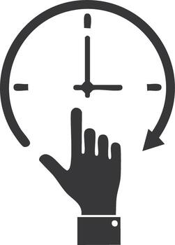 Hand controlling time on a clock icon for management and productivity vector