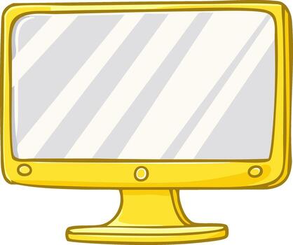 Retro Yellow Cartoon Television or Computer Monitor, Media Device with Rectangular Blank Screen and Round Buttons, Isolated vector