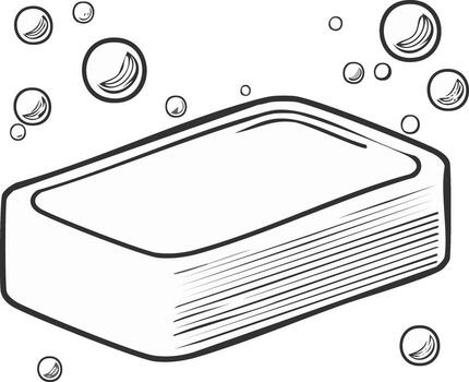 Sketch of a Soap Bar with Bubbles in a Clean White Background for Hygiene and Health Concepts vector