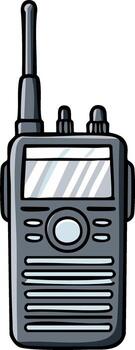 Modern portable two way radio communicator with antenna and display screen vector