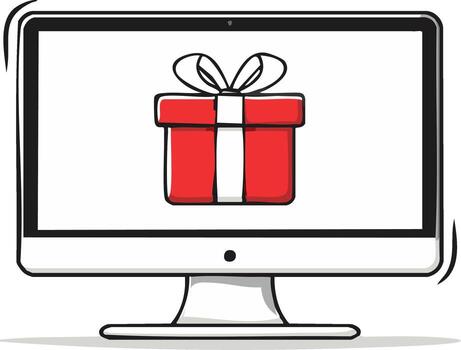 Digital gift box illustration displayed on a modern computer monitor screen online reward concept vector