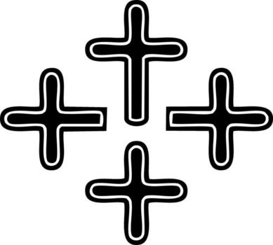 cuatro estilizado negro cristiano cruces con blanco contornos arreglado en un simétrico modelo vector
