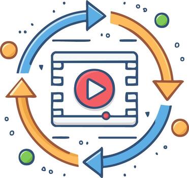 Continuous streaming and playback cycle icon illustration vector
