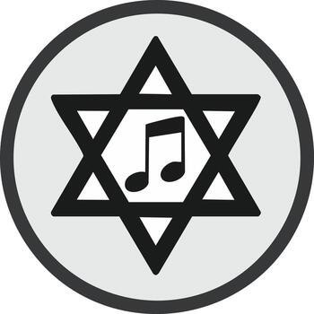 Star of David with musical notes inside a circle symbol representing Jewish music vector