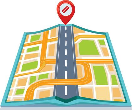 Map with a location pin. Illustration of navigation, route, direction, travel concept vector
