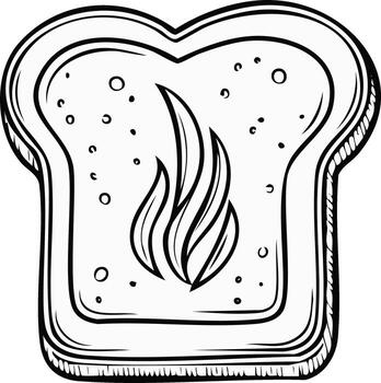Conceptual line drawing of hot grilled toast with a flame symbol vector