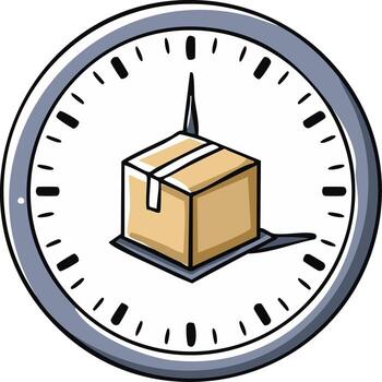 Clock with a cardboard box symbolizes timely deliveries and efficient logistics services for customers vector