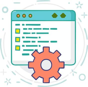 estilizado ilustración de codificación interfaz con engranaje para desarrollo y configuración vector