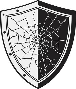 Damaged Broken Security Shield Depicting Cyber Attack or System Failure vector