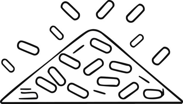 Abstract illustration of a triangle with scattered shapes and radiating lines vector