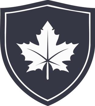 Shield Emblem Design with Maple Leaf Illustration Symbolic of Canada on Dark Background vector