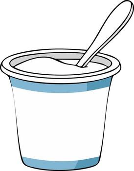 Simple line art illustration of a container of yogurt with a spoon inserted vector