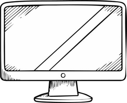Hand drawn sketch of a computer monitor with a diagonal line across the screen vector