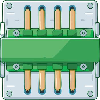 Illustration of a Green RAM Module with Golden Pins and Rounded Edges on a Light Grey Background vector