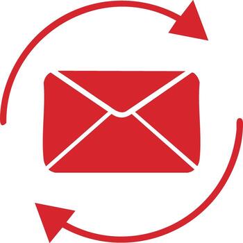 correo electrónico sincronización y reenviar icono con un rojo sobre y giratorio flechas vector