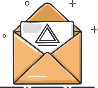 abierto sobre con letra y triángulo símbolo importante mensaje comunicación concepto garabatear ilustración vector