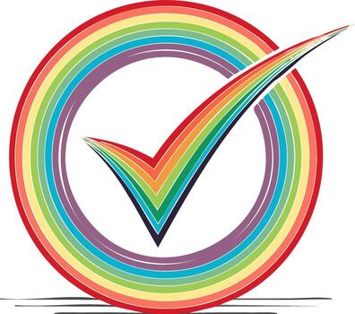 Rainbow Striped Check Mark Icon in a Circle for Approval Diversity and Success vector