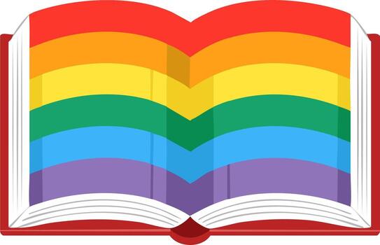 Open book with rainbow colored pages symbolizing pride and inclusion vector