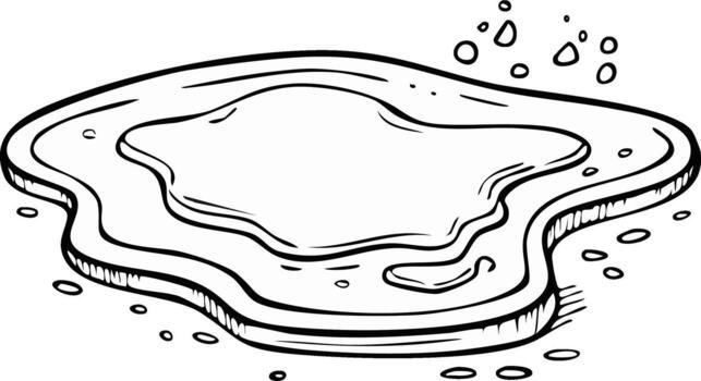 Hand drawn sketch of a flowing puddle with small droplets scattered around vector