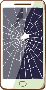 Smartphone screen cracked with spiderweb pattern of damage vector