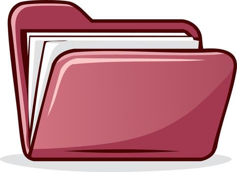 Pink file folder icon with documents illustration, organizing paperwork and digital storage vector
