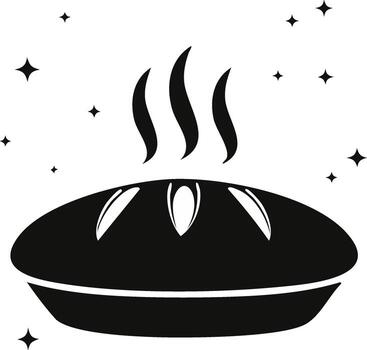 Warm freshly baked pie emitting hot steam and shimmering star elements vector