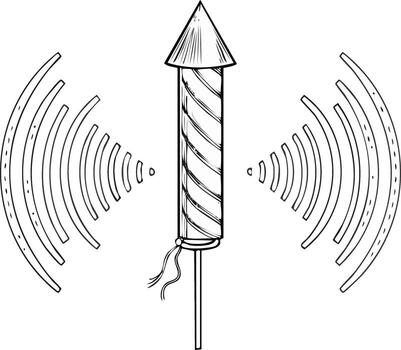 Sketched Firework Rocket Launch with Sound Waves Celebration vector