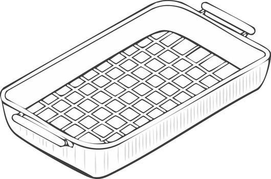 Rectangular baking dish line art showing grill rack useful for baking and cooking concepts vector