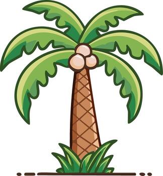 Stylized Palm Tree with Coconuts and Grass Illustration Depicting a Tropical Vibe for Design vector