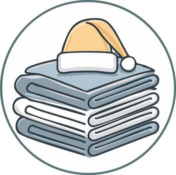 Cartoon stack of blankets with sleeping cap on top representing comfort and bedtime vector