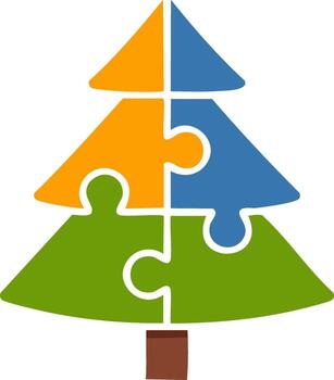 resumen Navidad árbol rompecabezas ilustración de color bloquear piezas concepto vector