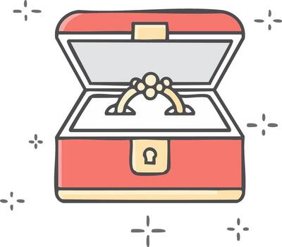 Charming open red gift box presents a stunning gold ring with multiple pearls sparkles around vector