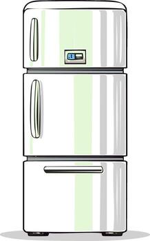 Modern white refrigerator with freezer and digital display vector