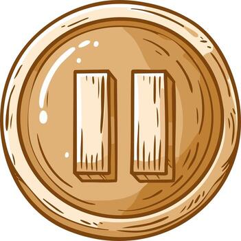 Cartoon Drawing of a Round Gold Pause Button Symbol with Glossy Highlights vector